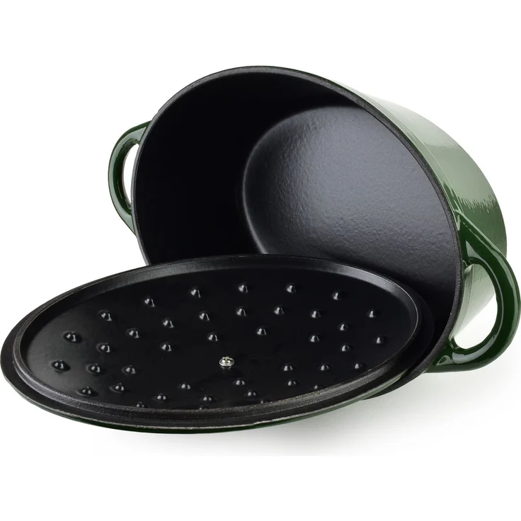 Ovaler Bräter VERDELUXE grün mit schwarzem Innenraum aus Gusseisen 30x22,8x11 cm 4,3 l – Bild 2