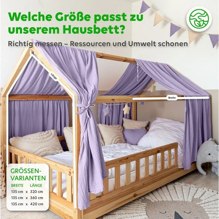 lilimaus Betthimmel Musselin Hausbett Himmel für Kinderzimmer mit Gold Applikation, Musselin Betthimmel aus Baumwolle für Kinderzimmer-Deko – Bild 3
