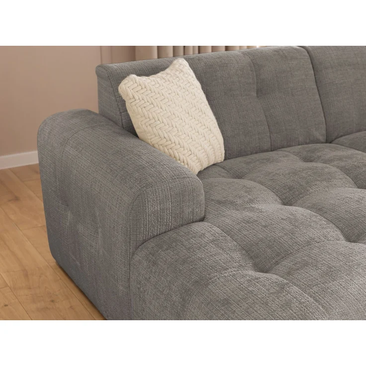 Modernes Ecksofa mit Ottomane links, markante Steppungen, Chenille Braun Taupe, 234 x 161 x 79cm – Bild 5