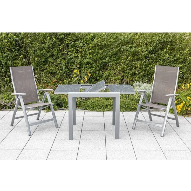 Carrara Gartenmöbel Set 3tlg, Balkonausziehtisch, taupe