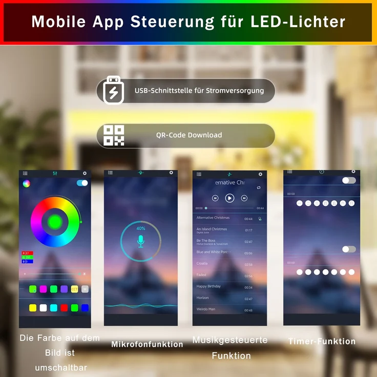 ZUBALIYA Hochbuffetschrank 140*38.5*180cm mit App-gesteuerter RGB-LED / verstellbare Einlegeböden, mit glastüren & 4 Schubladen und belastbar bis 100kg, Naturholz-Optik – Bild 8