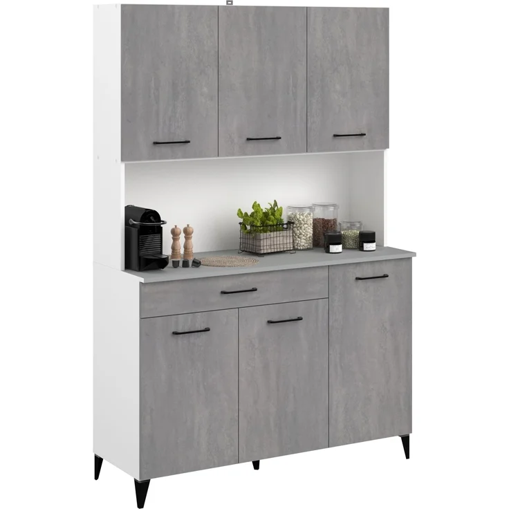 Buffet >Malice 11< 6 Türen, 8 Fächer, Beton Optik hell / weiß - 120x180x44cm (BxHxT)