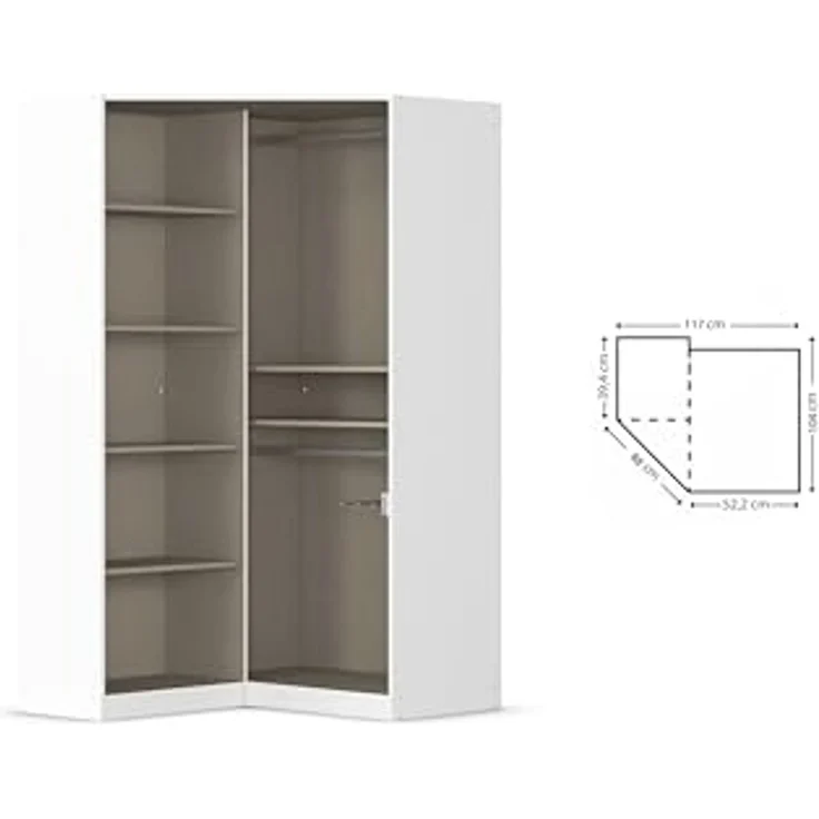 Rauch Möbel Costa, Eckschrank, Kleiderschrank für Schlafzimmer, Kinderzimmer, Babyzimmer, 2-türig, mit Spiegel, Zubehör Premium, Farbe Weiß, Breite 208 cm – Bild 6