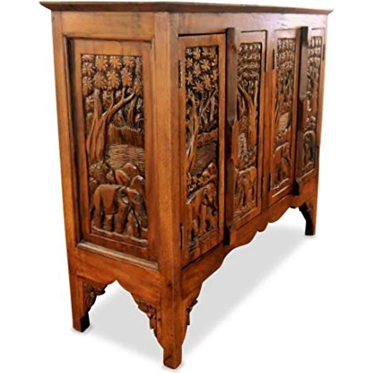 livasia Sideboard Sideboard Massivholz 100x40x80cm Akazie handgeschnitzt