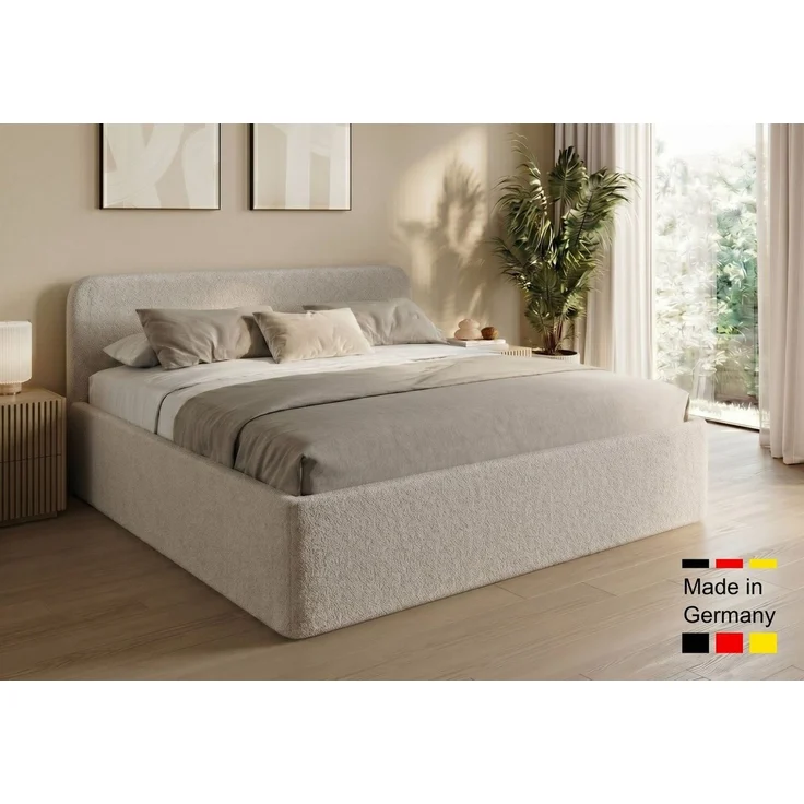 Home Collective Polsterbett Bett mit Stauraum, verstellbarem Lattenrost, viele Größen (Größen: 100x200 120x200 140x200 160x200 180x200 200x200, trendiger Bouclé-Stoff, made in Germany), wählbare Matratze Federkern oder Kaltschaum Creme – Bild 1