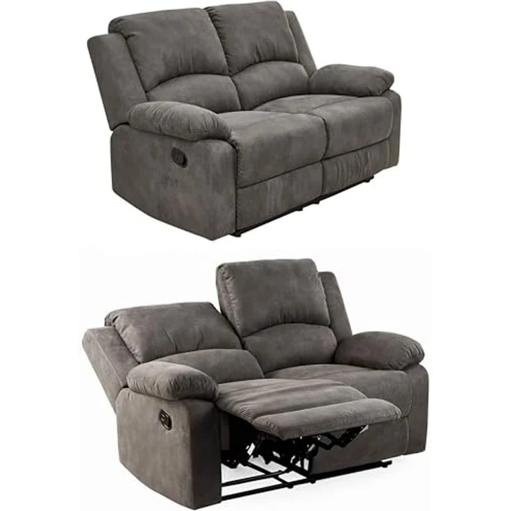 2-Sitzer-Relaxsofa Couch Liegefunktion Federkern Polster Stoff Vintage Anthrazit – Bild 1