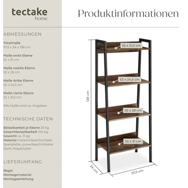 tectake Leiterregal Chatham, Set 1-tlg, Industrial Style – Bild 3