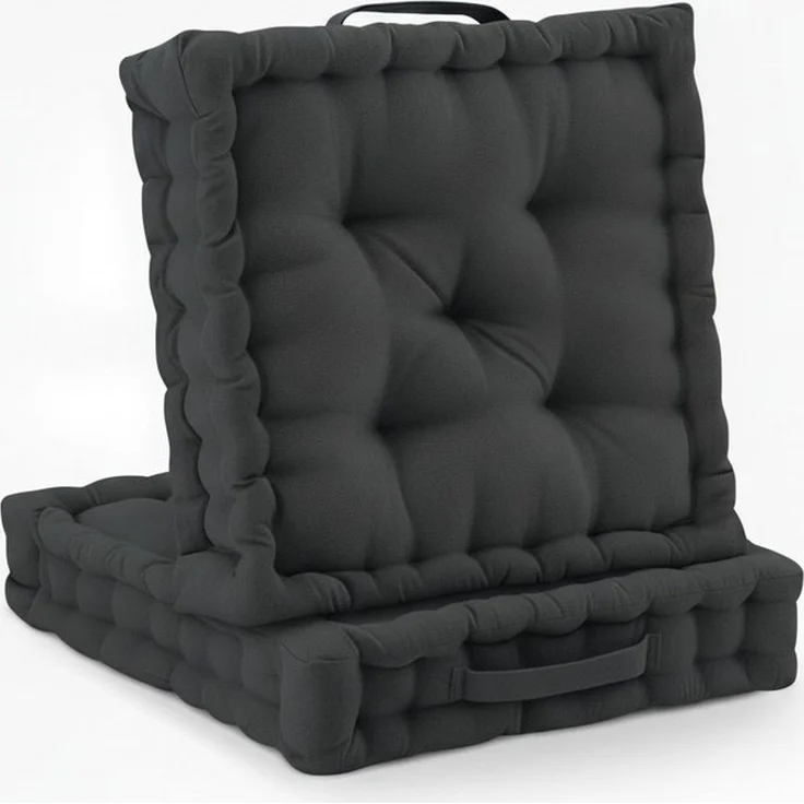 Beautissu Stuhlkissen Mila Bodenkissen, 50x50cm, Anthrazit, 2er Set, Sitzkissen, Tragegriff, 100% Baumwolle, Indoor & Outdoor, exzellenter Komfort und Stil – Bild 1