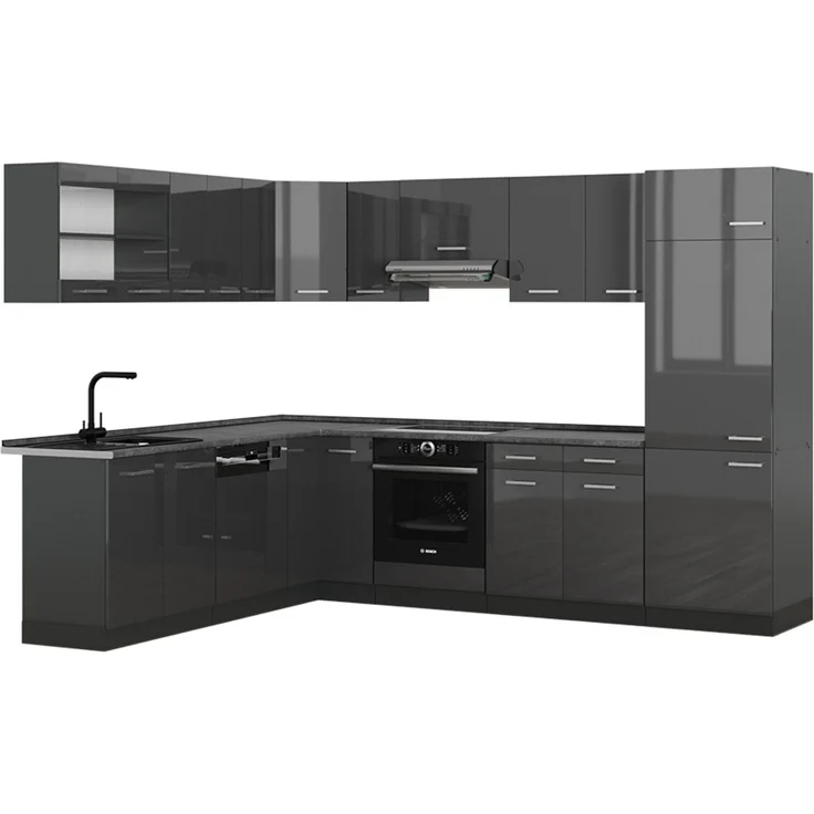 Eckküche R-Line Anthrazit Hochglanz/Anthrazit 287 x 60 cm , AP Anthrazit Vicco – Bild 1