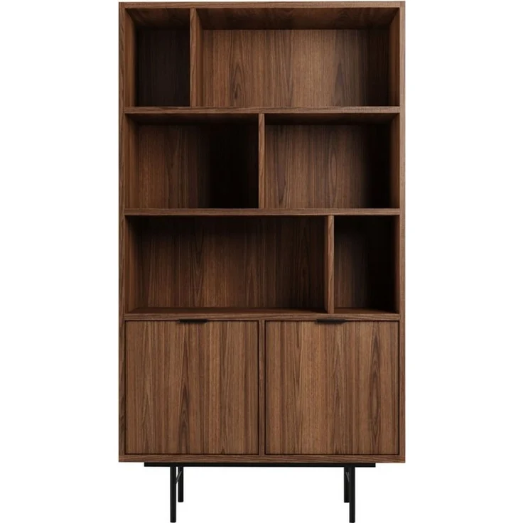 Beautysofa Wohnzimmer-Set Evron 2-teilig Bücherregal 90 cm + TV-Board 200 cm, (Lowboard mit Metallbeinen 20 cm, Schubladen, Türen und offenen Fächern), modernes Wohnzimmermöbel-Set in Warmia Walnuss oder Hikory Natur – Bild 4