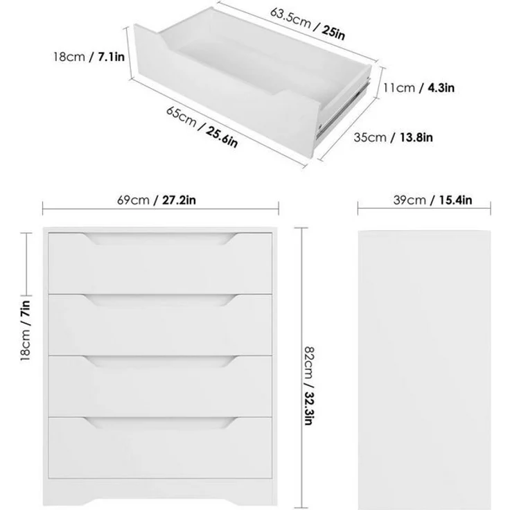 HOMECHO Kommode, Sideboard Weiß Schubladenschrank mit 4 Schubladen – Bild 4