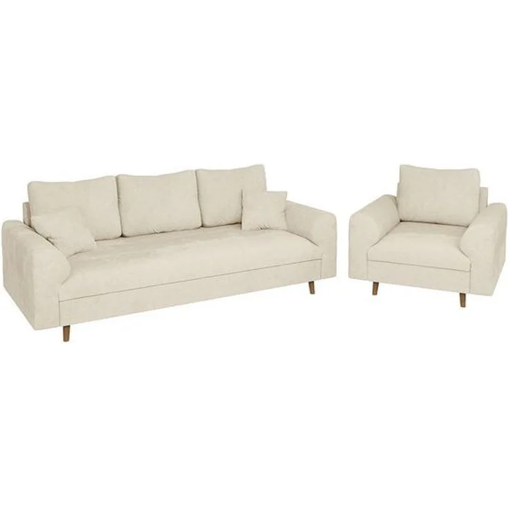 S-Style Möbel Polstergarnitur 3+1 Kristian mit Holzfüßen im skandinavischen Stil aus Chenille-Stoff, (1x 3-Sitzer-Sofa, 1x Sessel), mit Wellenfederung – Bild 4