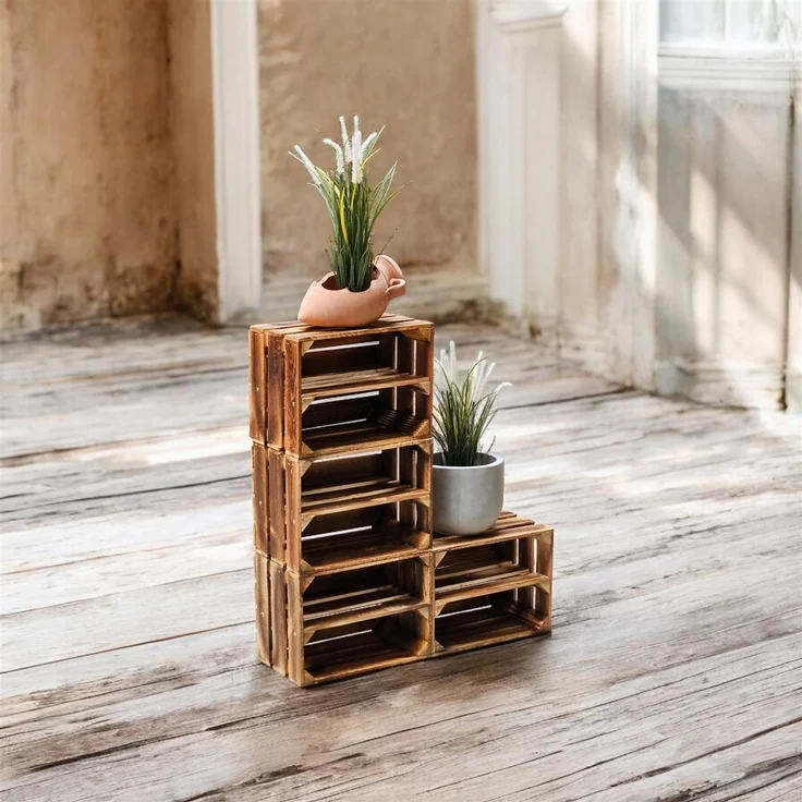 6er Set Holzkisten Weinkisten Obstkiste Klein Geflammt Regal aus Holz 40x30x25cm – Bild 5