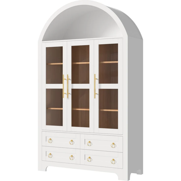DESVIAE Sideboard Weiß aus MDF/Spanplatte – 110x185x40 cm – 3 Glastüren, 4 Schubladen – Bild 8