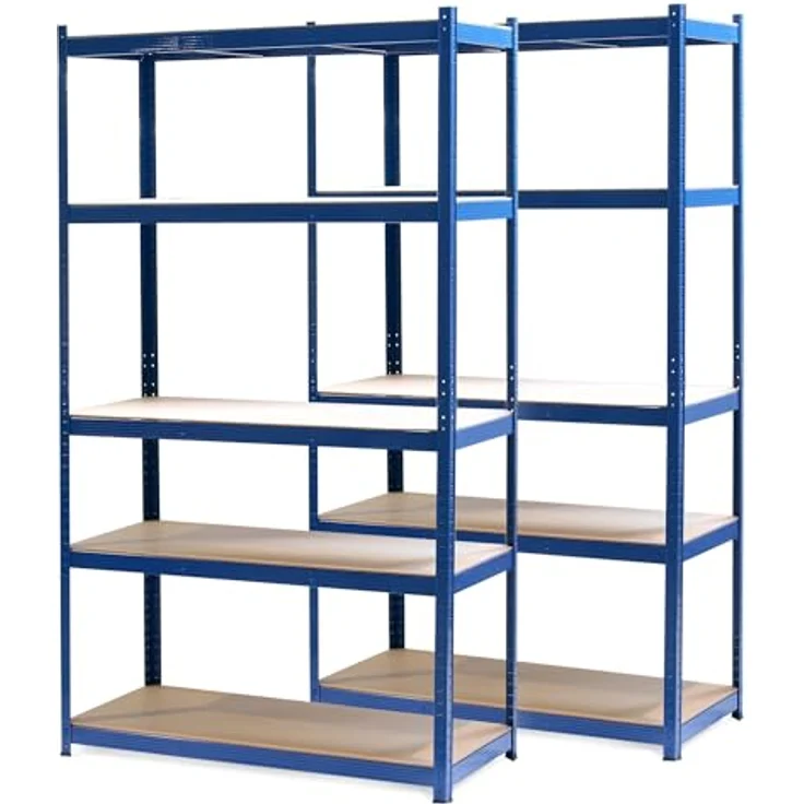 Wiltec Set 2X Schwerlastregal 100 x 60 x 200 cm, 200kg/Ebene, Steckregal blau, Lastenregal mit 5 Ablagen, Werkstattregal – Bild 4