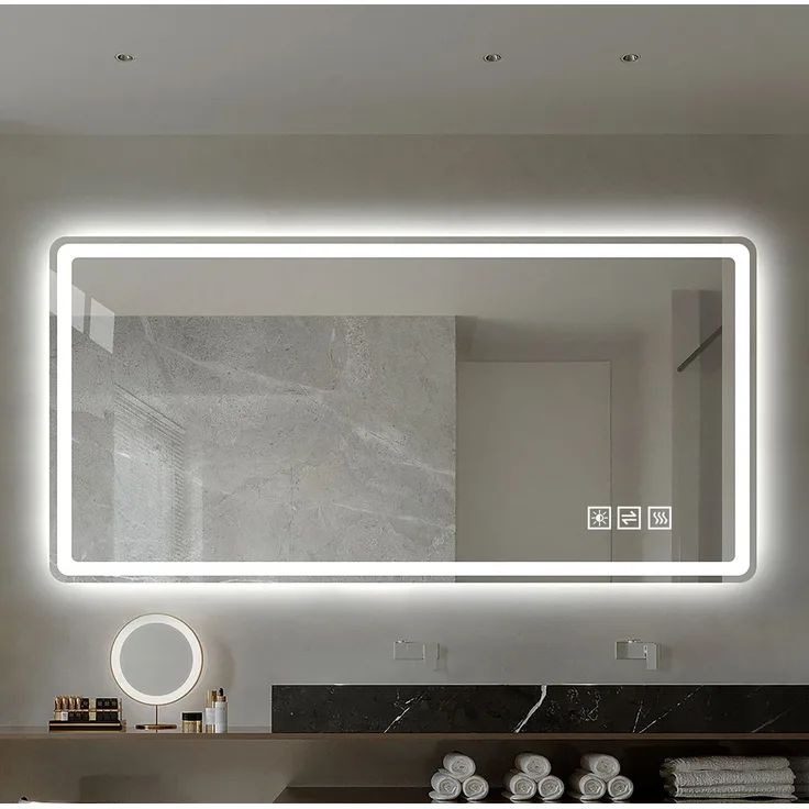 LED-Badezimmerspiegel aus Glas, dimmbar & Anti-Beschlag, 60x100 cm, Silber