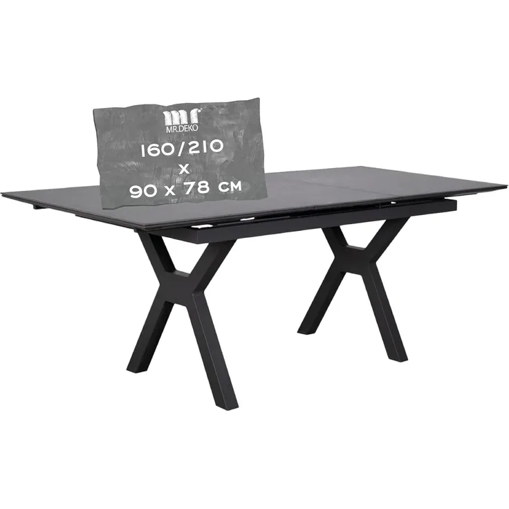 MR. DEKO Gartentisch ausziehbar Granada 160–210x90cm Aluminium Keramikplatte (Ausziehbarer Gartentisch für Terrasse, Garten und Balkon, 1-St), Synchronauszug, Keramikplatte, wetterfestes Aluminiumgestell