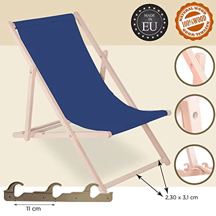 Springos Klappbare Strandliege aus Buchenholz, 3-fach verstellbar, mit OEKO-TEX Bezug, UV-beständig, bis 120 kg belastbar – Bild 3