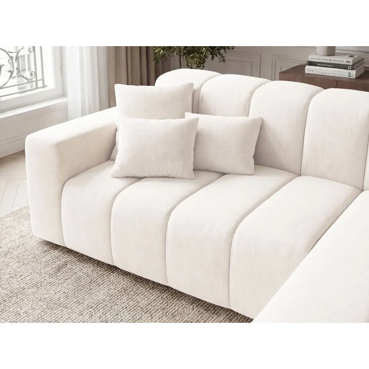 GRAINGOLD Ecksofa L-Form Nork, Wohnzimmer Ecksofa, Couch L-Form, Velour-Stoff, Creme, Rechts – Bild 5