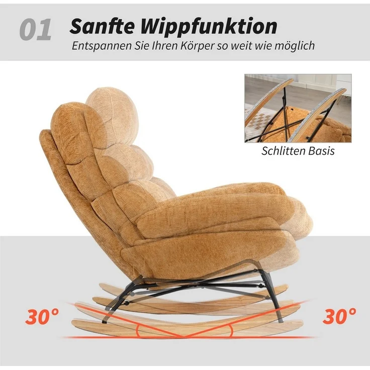HOMCOM Schaukelstuhl mit Anti-Rutsch-Pads (Schwingstuhl, 1 St), für Wohnzimmer, Schlafzimmer, Gelb – Bild 3