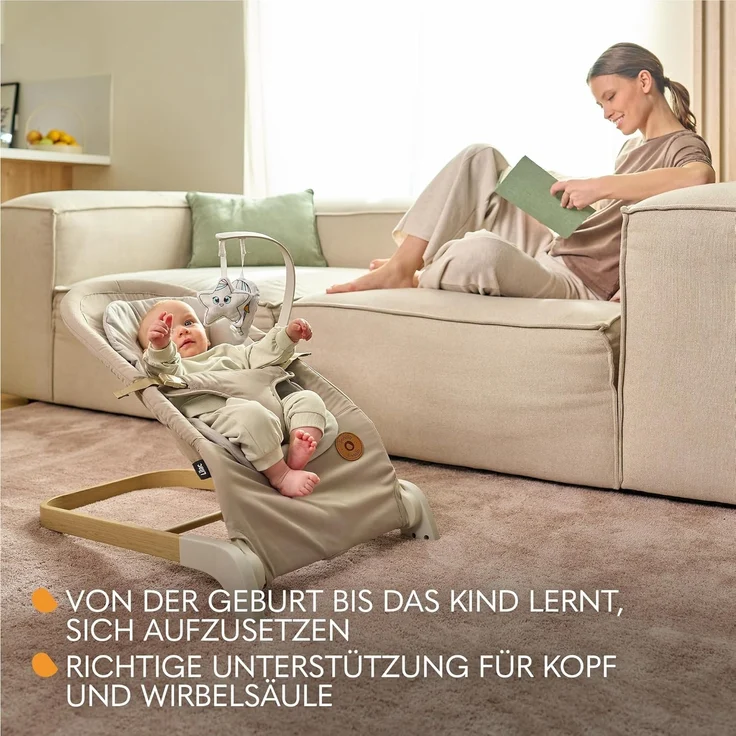 LIONELO LILAC Babywippe und -liege für Babys bis 9 kg, 0-6 Monate, 2-in-1 Babywippe, 2 Spielzeuge, Neigungseinstellung, 3-Punkt-Gurt, leicht 3,2 kg, flach zusammenklappbar – Bild 3