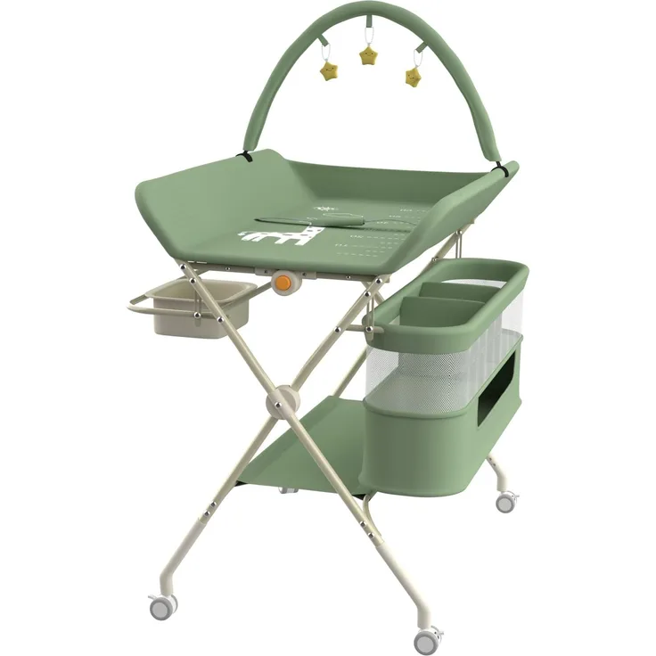 Wickeltisch, zusammenklappbar, mit Aufbewahrungskorb, Struktur aus Eisen, max. Belastung 25 kg, für Neugeborene, ergonomisches Design, Wickeltisch, 75 x 68 x 83–91 cm (B) Grün