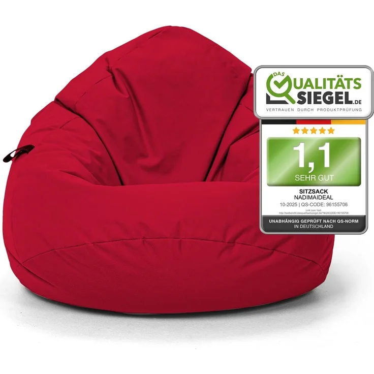 Nadimaideal Sitzsack Tropfenform Kastanie | Bodenkissen für Kinder & Erwachsene | Indoor & Outdoor | Gaming Sitzsack - Sitzkissen - Beanbag | Füllung EPS Perlen (Rot, XXL-Durchmesser 88 cm) – Bild 1