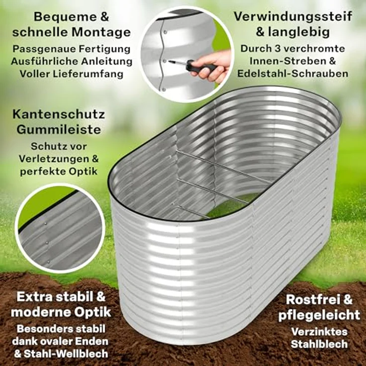 TTL Garden ovales Garten-Hochbeet "Spirit " silber verzinkt – Bild 4