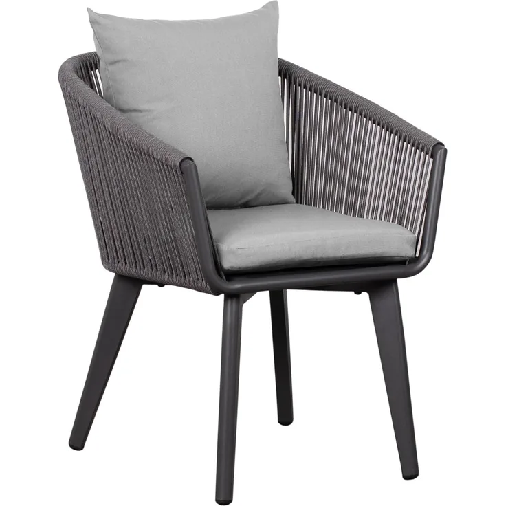 MR. DEKO Gartenstuhl Cadiz Rope mit Kissen light grey
