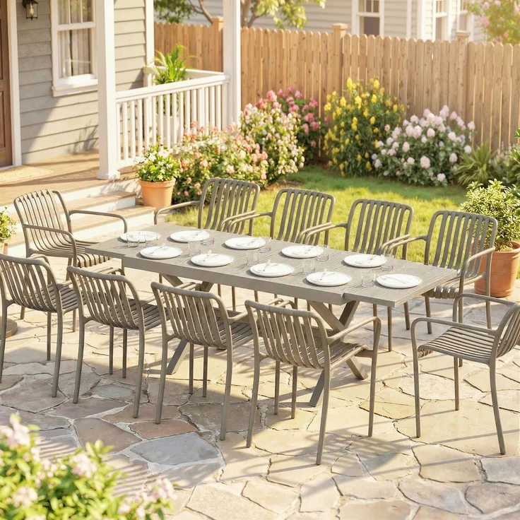 Ausziehbarer Gartentisch für 8–10 Personen, aus Aluminium und Stahl, 154/214 × 85 × 73 cm, grau – Bild 4