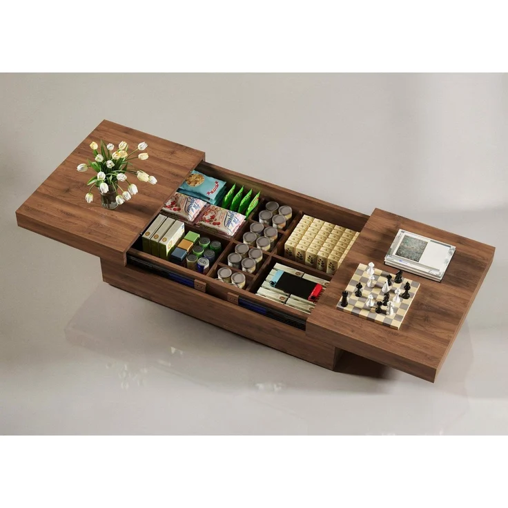 oleyluckidea Couchtisch Ausziehbarer Kaffeetisch mit Stauraum, Wohnzimmertisch Sofatisch (Einzelstück), Breite 120 cm, Nussbaum 120-208 cm für Wohnzimmer – Bild 1