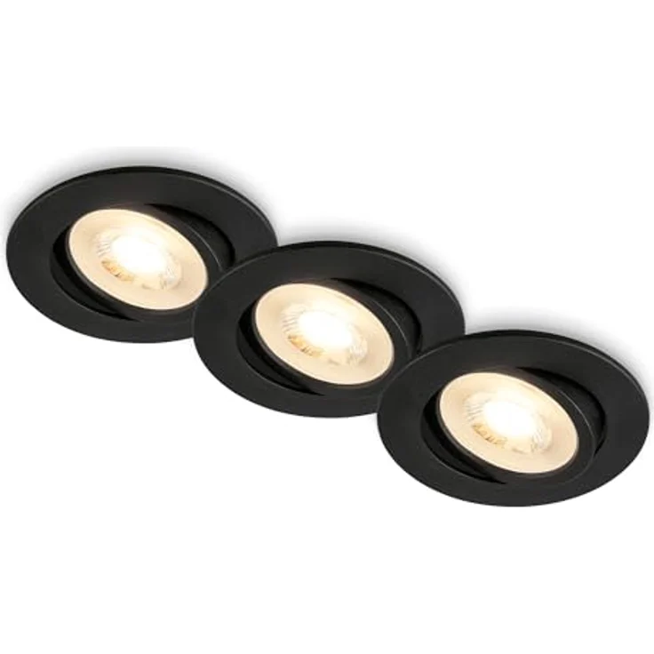BRILONER 3er Set LED Einbaustrahler, schwenkbar, warmweiß, 68mm Lochmaß, flach, Schwarz – Bild 1