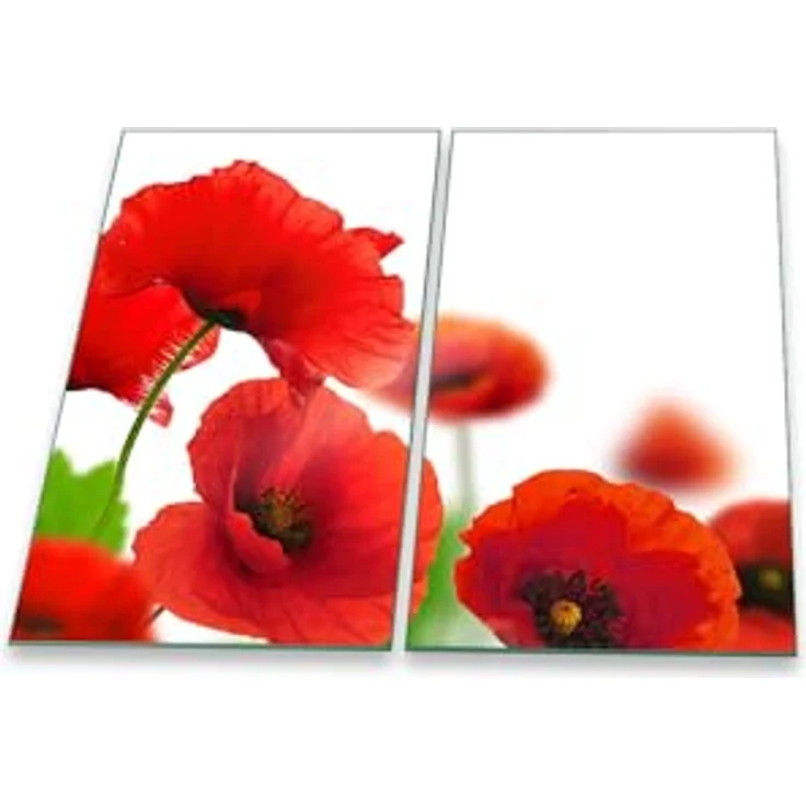 Herdabdeckplatte Abdeckung Ceranfeld Abdeckplatte Schneidebrett 2-Teilig 60x52 Mohnblume Rot Spritzschutz Glasplatte Ceranfeldabdeckung Schutz Herdschutz Sicherheitsglas Glasschneidebrett 2 x 30 x 52 – Bild 2