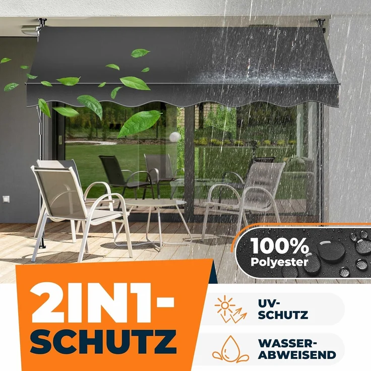 KESSER® Klemmmarkise mit Handkurbel & LED Lichterkette | Balkonmarkise ohne Bohren | Markise UV-beständig höhenverstellbar & wasserabweisend | Sonnenschutz für Balkon Terrasse & Garten Anthrazit, 200cm – Bild 4