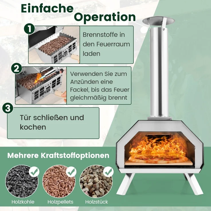 Outdoor Pizzaofen mit Pizzastein & Pizzaschaufel & Thermometer & Klappbaren Beinen – Bild 4