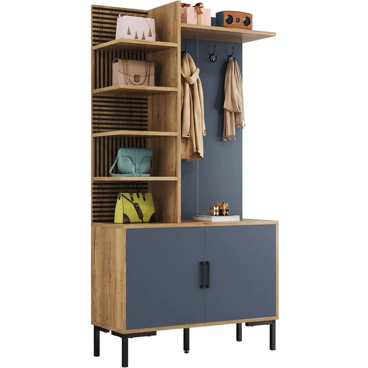 DESVIAE Garderobenschrank-Set Natur aus Spanplatte – 100x190,05x40 cm – Haken, verstellbare Ablage – Bild 7