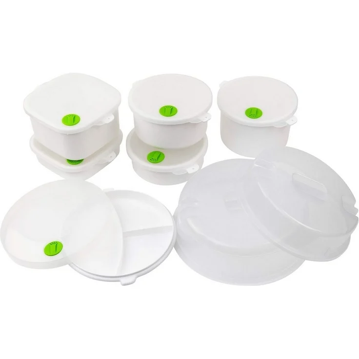 Grizzly Mikrowellenbehälter 14-tlg. Mikrowellen Set, Dampfventil, Einfrieren bis Dampfgaren, (14-tlg), 1x Mikrowellenteller, 5x Mikrowellenschüsseln und 2x Mikrowellenhaube – Bild 5