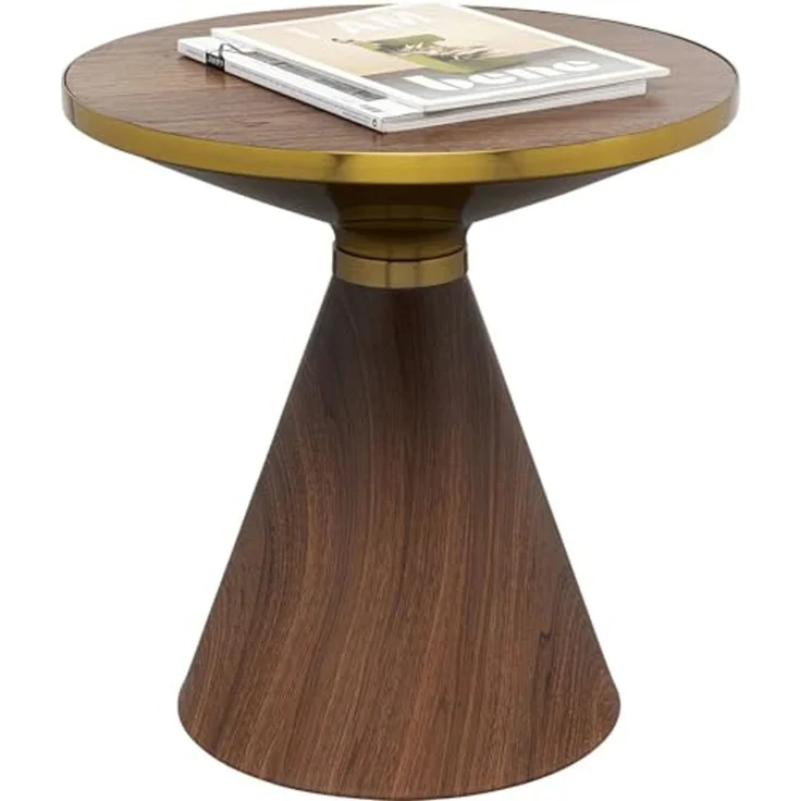 Kare Design Beistelltisch Cono, Braun/Gold, 50cm Durchmesser, Walnuss-Holz, Ablagetisch, Holztisch, Wohnzimmertisch – Bild 4