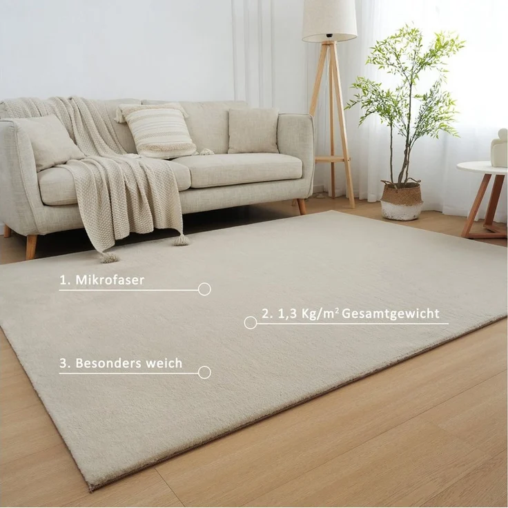 OTTO home Fellteppich Balu, Kunstfellteppich, Modern, Langflor Teppich, rechteckig, Höhe: 20 mm, Kaninchenfell-Haptik, kuschelig, weich, Wohnzimmer, Schlafzimmer – Bild 2