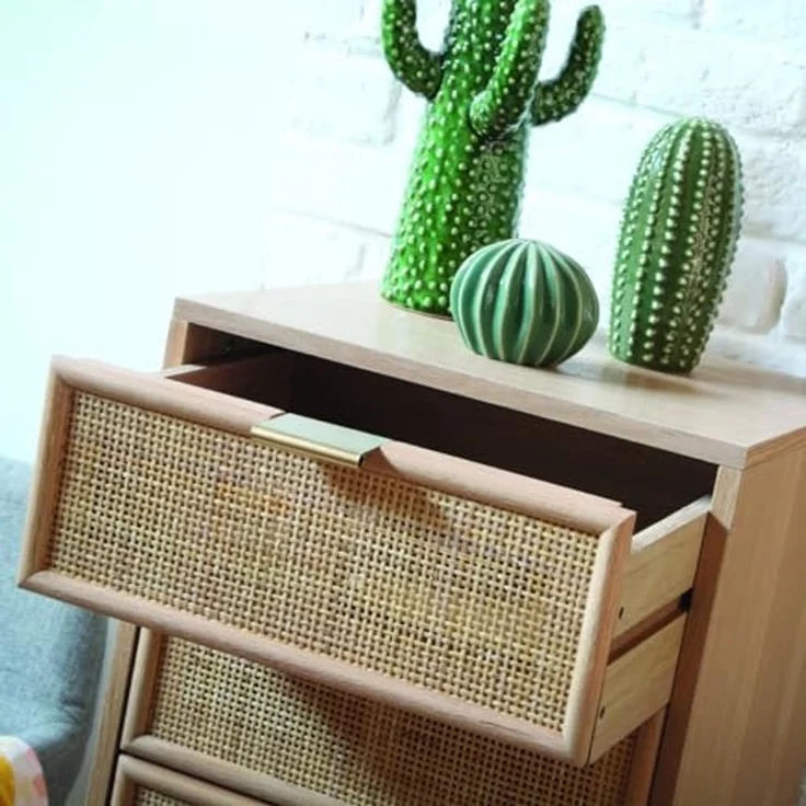 Casâme 'MIYA' Kommode mit 5 Schubladen und Fronten aus natürlichem Rattan - MIYA - Helles Holz – Bild 6