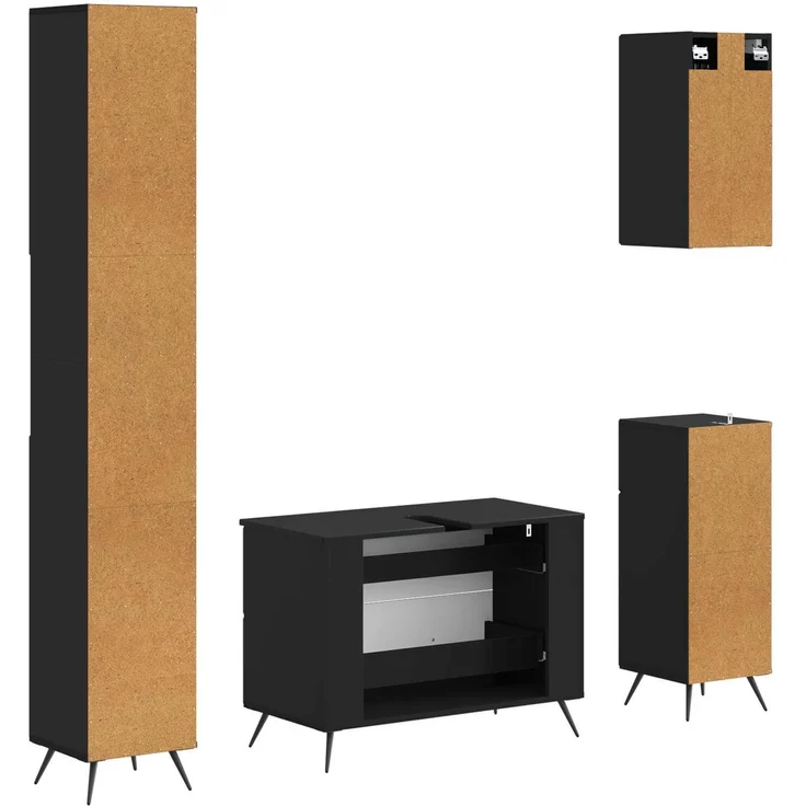 vidaXL 4-teiliges Badezimmer-Schrank-Set BREDA Schwarz Holzwerkstoff 3417964 – Bild 7