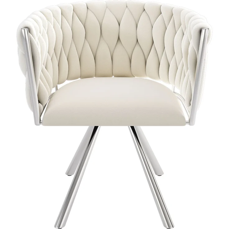 Merax Samt-Esszimmerstuhl, 2er set, Schlafzimmer-Drehstuhl, 360° drehbar Freizeit-Drehstuhl mit vier Stützbeinen aus Metall, beige+Silber – Bild 7