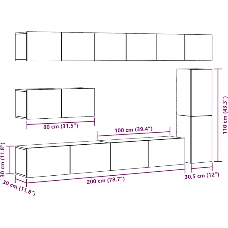 vidaXL 7-tlg. TV-Schrank-Set Wandmontage Altholz-Optik Holzwerkstoff 3329213 – Bild 10