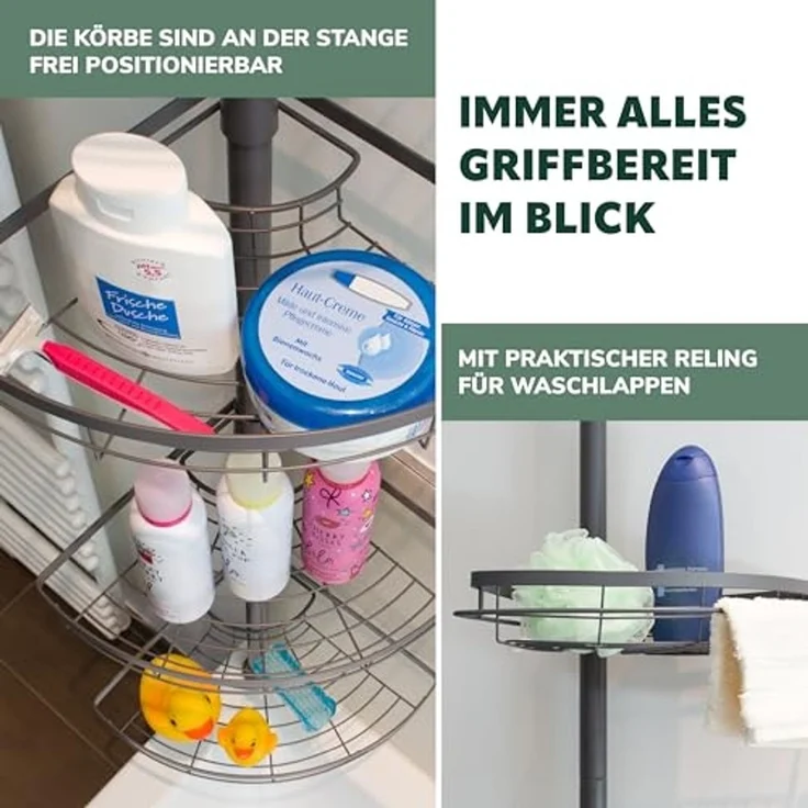bremermann Teleskopregal Teleskop-Eckregal, 4 Körbe, Teleskop-Stange bis max. ca. 290 cm, grau – Bild 6