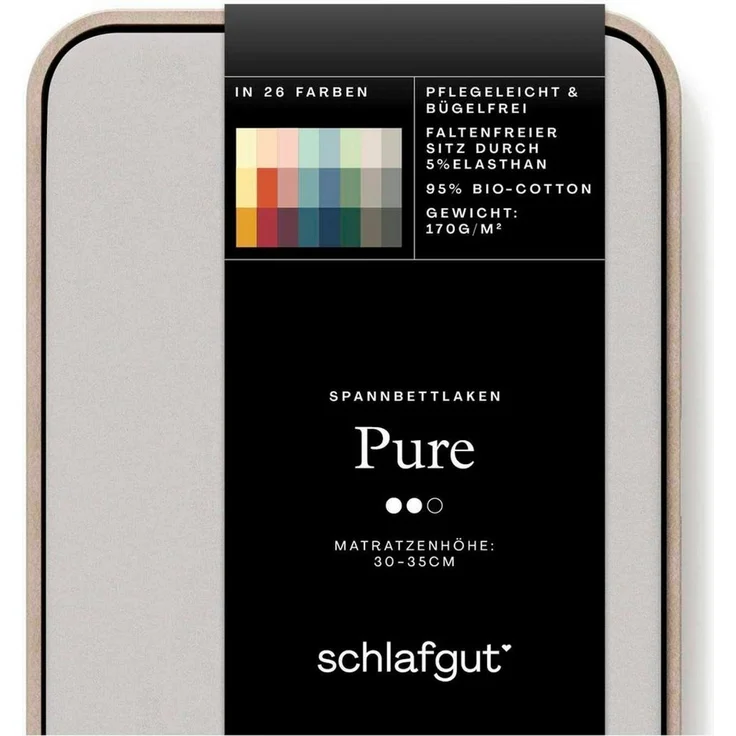 Schlafgut 'Pure' Spannbettlaken, Gummizug: rundum, für Matratzen bis 30cm Höhe, Bio-Baumwolle mit Elasthan, Grey Light, L 140x200 cm - 160x220 cm – Bild 3