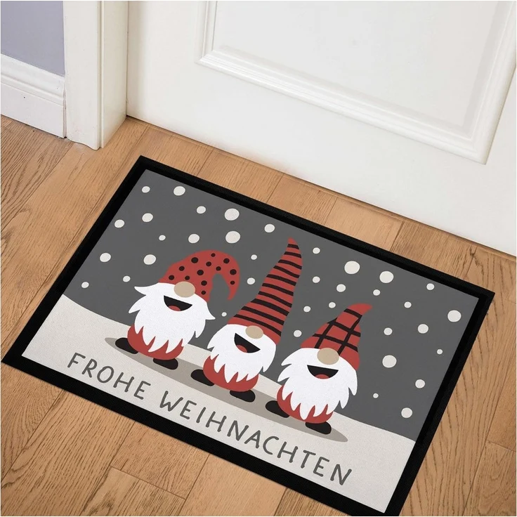 MoonWorks Fußmatte Fußmatte Frohe Weihnachten Wichtel Wintermotiv Schneeflocken Gnomes, rechteckig – Bild 1