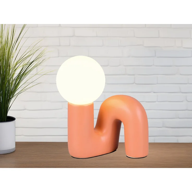 LED Tischlampe Keramik Apricot, Glas Weiß, Höhe 21,5cm – Bild 5