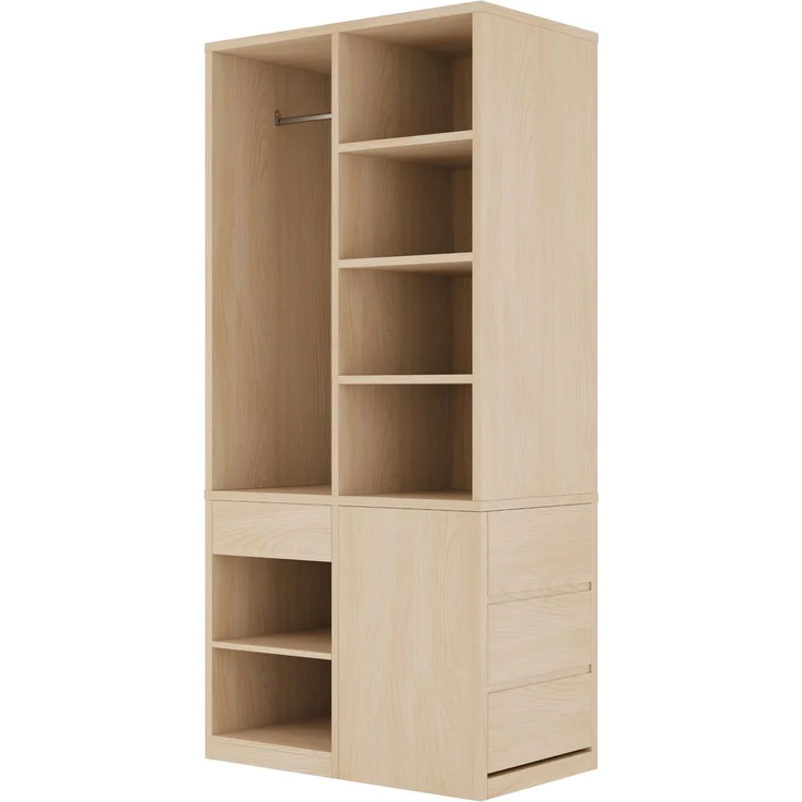 Kleiderschrank 70 x 50 x 170 cm in Weiß und Holzfarbe mit Kleiderstange, offenen Fächern und Schubladen – Bild 4