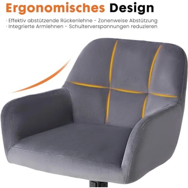 Sweetcrispy Esszimmerstuhl 2er Set, 360° Drehstuhl Esszimmer, Küchenstuhl, Samt Schminktisch Stuhl, bis 120 kg belastbar, Sessel mit Armlehnen Stahlbeine, Schreibtischstuhl für Arbeitszimmer, Grau – Bild 8