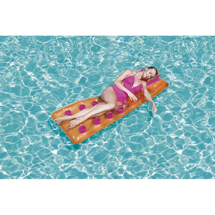 Bestway 43015 Luftmatratze Beach Bed | Aufblasbare Pool Liege 188 x 71 cm mit Kopflehne | Badespaß fürs Wasser (orange) – Bild 2
